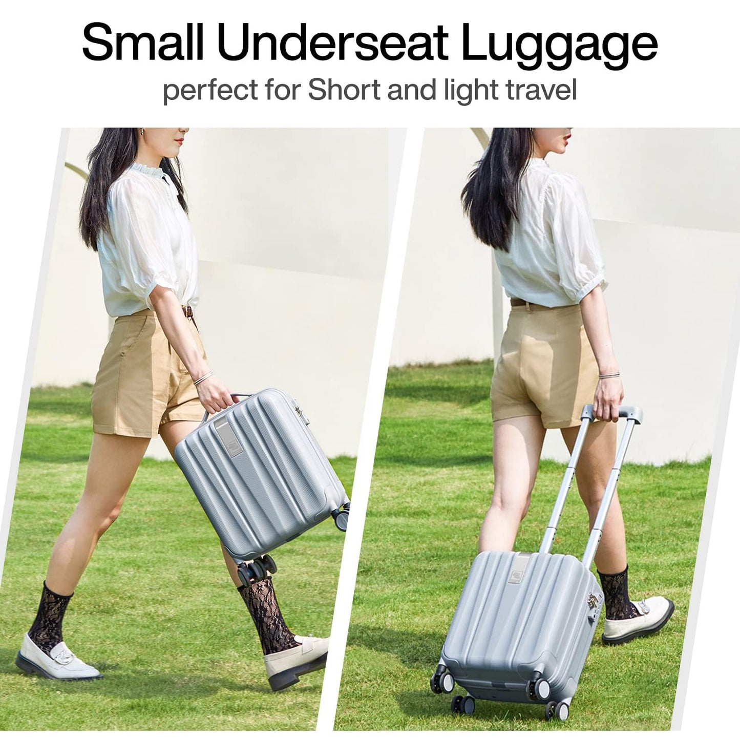 Hanke 14 Inch Underseat Carry On Luggage with Wheels Hard Shell Suitcases Carry On Bag Lightweight Small Mini Suitcase Travel Luggage for Travel（Gray）