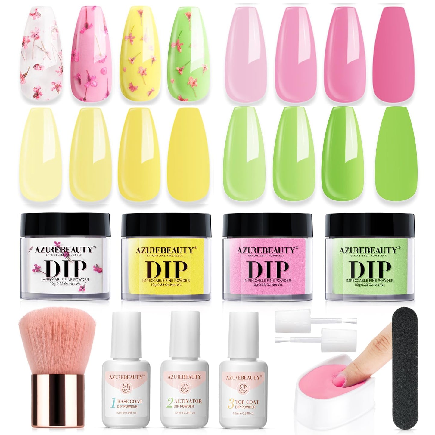 AZUREBEAUTY Dip Powder Nail Kit Starter, All Season Skin Tone Nude Brown 4 Colors Acrylic Dip Powder Liquid Set with Base/Top Coat Activator for French Nail Art Manicure DIY Salon Gifts