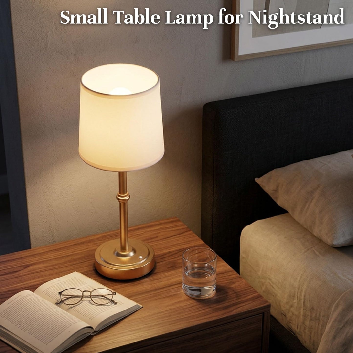 Rechargeable Cordless Table Lamp Gold: 6000mAh Battery Operated Light for Living Room, 3000K Warm Light Stepless Dimming Touch Control, Small Wireless Portable Lamp Decor for Bedside Dining Counter