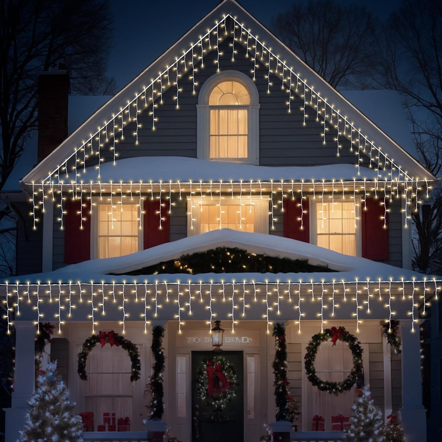 LAMPHOME Warm White Christmas Icicle Lights, 6.2Ft 20 Drops 100LED Connectable Waterproof Lights for Xmas, Thanksgiving Day, Party, Patio, Courtyard, Window, Fence Decor