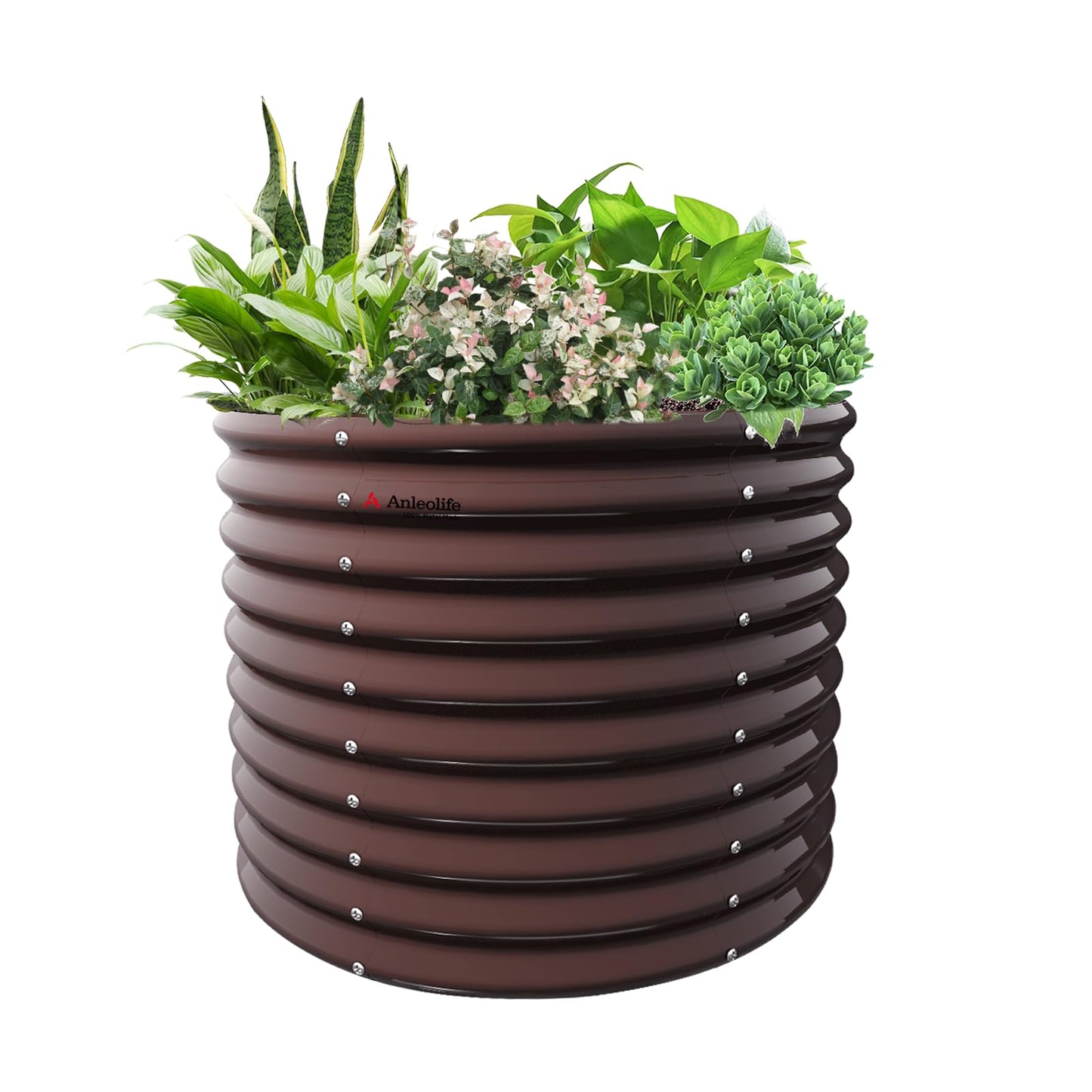 A ANLEOLIFE 30" Extra Tall Galvanized Raised Garden Beds Outdoor, 3x2.5ft Round Metal Planter Boxes for Planting Vegetables, Flowers, Fruits, Eco-Safe & Easy Setup, CaféBronze