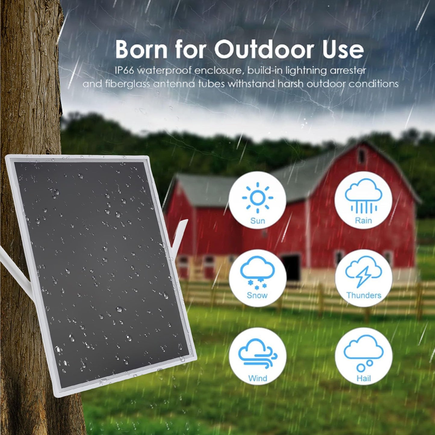 Solar WiFi Extender, 2.4GHz 5GHZ 15W Solar WiFi Repeater Up to 328.1ft, Extender Signal Booster Outdoor for Outdoor Camping RV, Supports 15 Devices