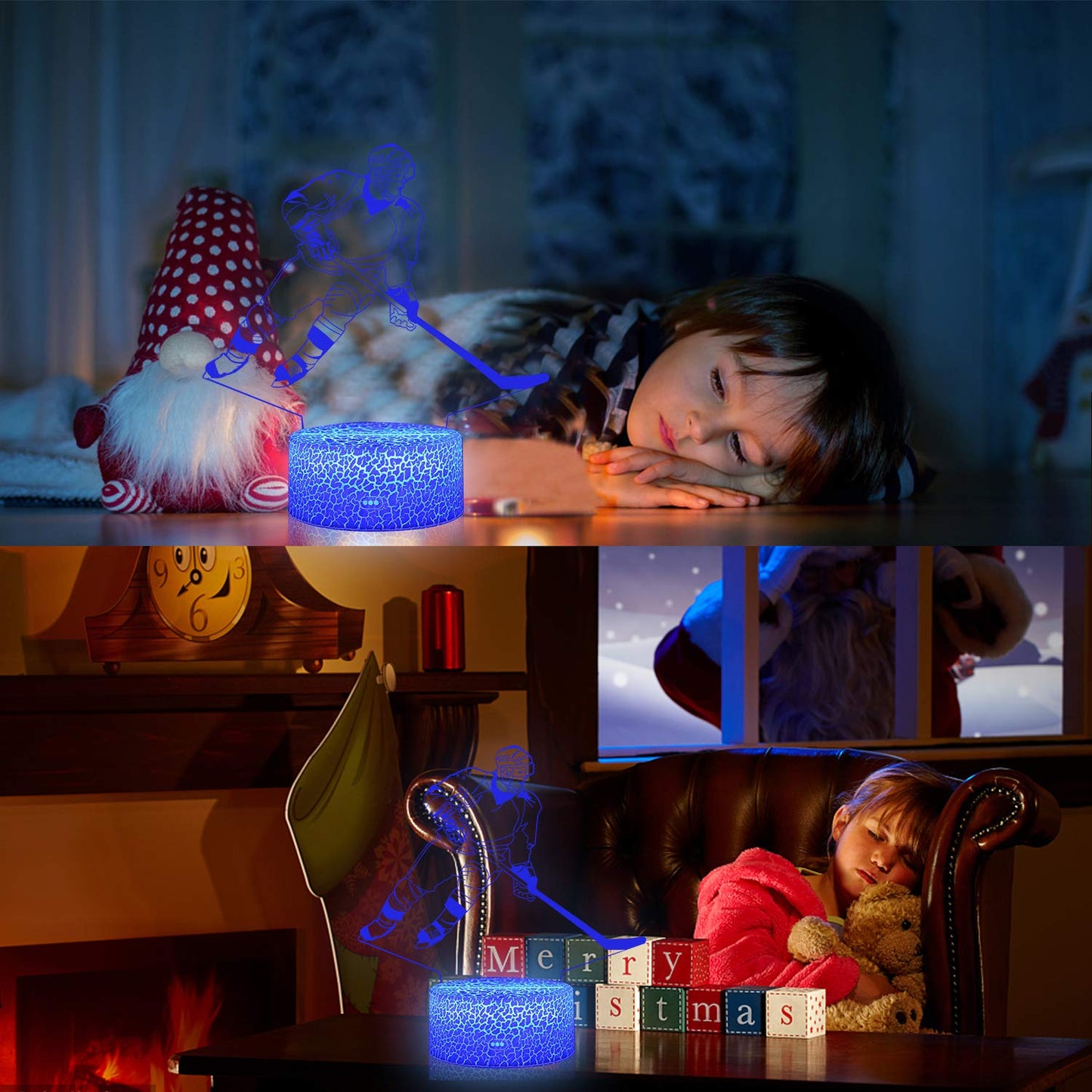 AZALCO Teenager Chrismas Gifts Xmas Gift 3D Illusion Hockey Night Light Lamp 16 Color Changing Smart Touch&Remote Control Birthday Gift for Boys and Girls Hockey Lover