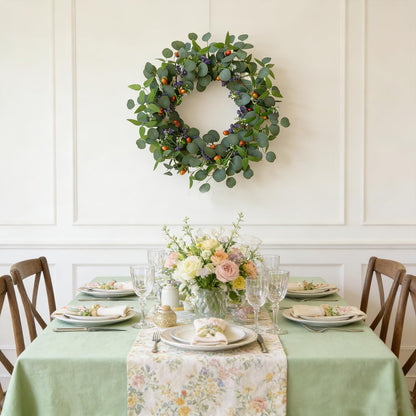 TEMPUS 22" Eucalyptus Wreath for Front Door - Pre-Fluffed Greenery Wreath with Olive Leaves & Hazelnuts, Farmhouse All-Season Door Decor