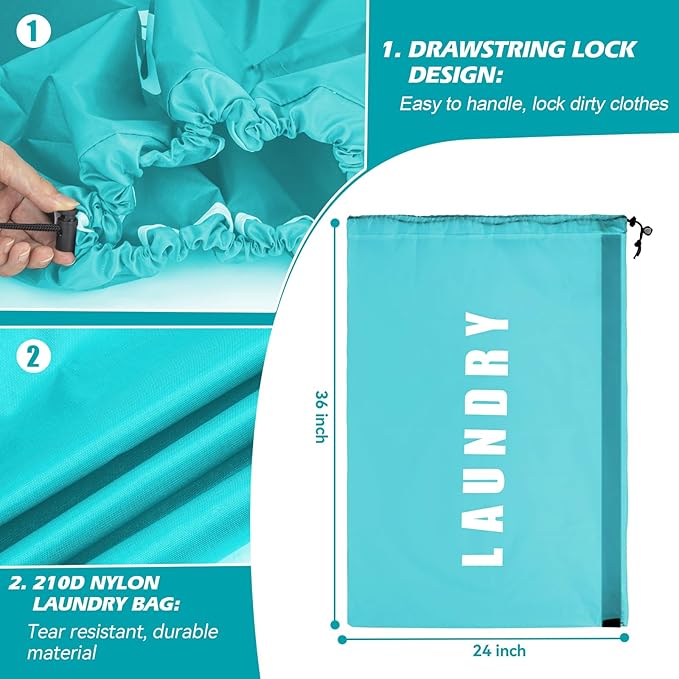 Heavy Duty Laundry Bag with Strap, 2 Pack Travel Laundry Bags