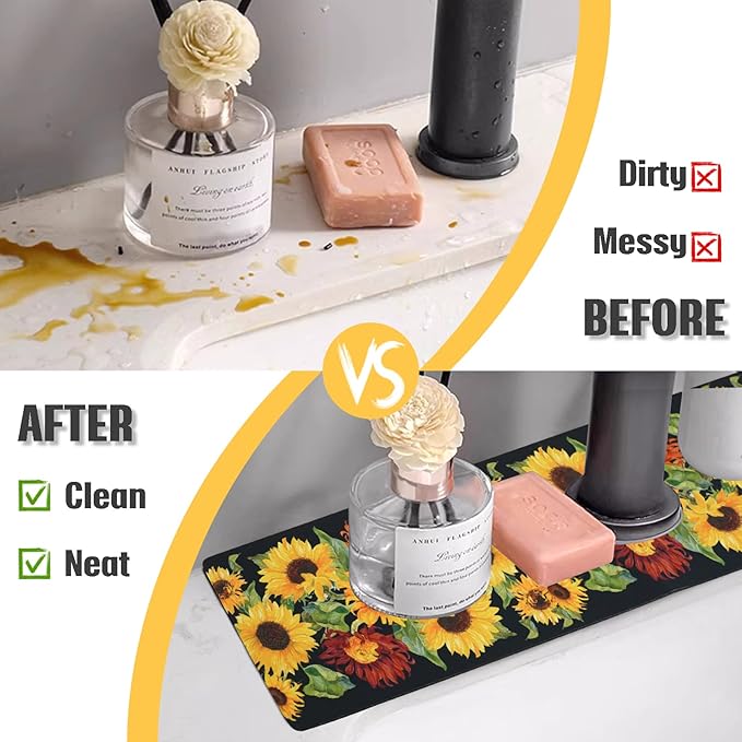 Sink Faucet Absorbing Mat, 2 Pack Drying Mat Around Faucet Sink Splash Guard