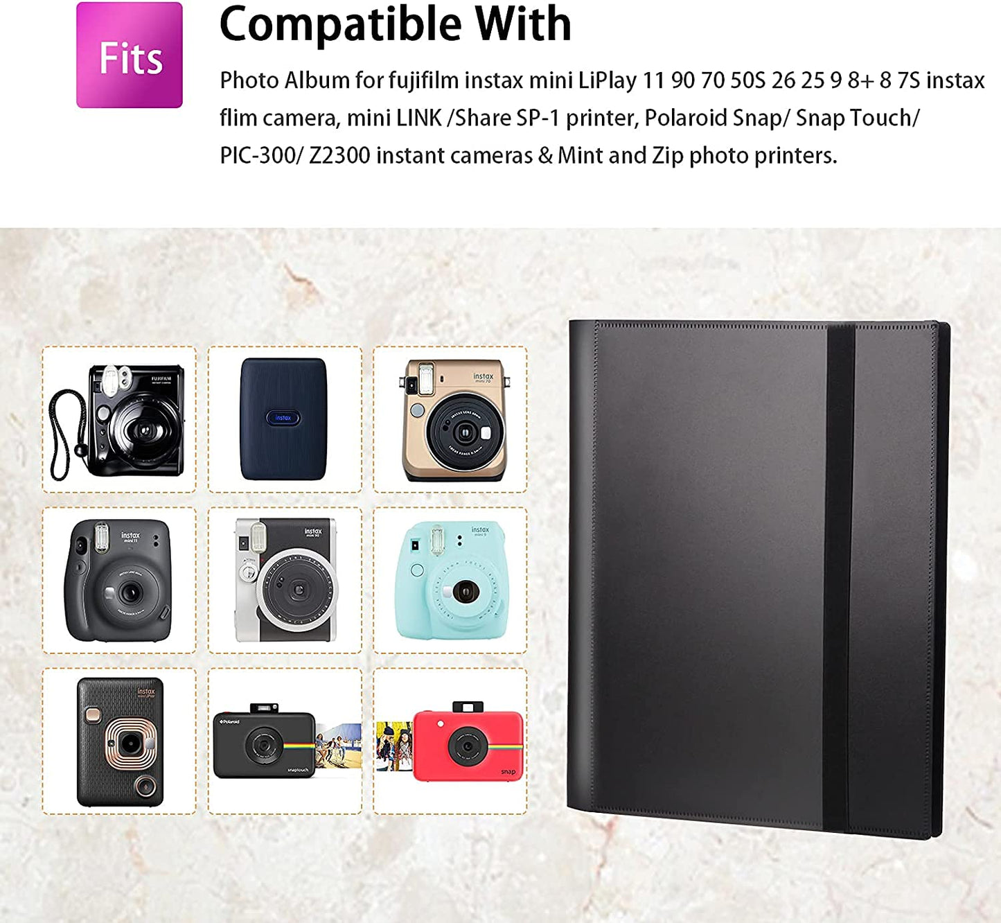 432 Pockets Photo Album for Fujifilm Instax Mini Camera, Polaroid Camera, for Fujifilm Instax Mini 12 11 9 40 99 90 8 7 Evo LiPlay Instant Camera, Polaroid Snap PIC-300 Z2300 Instant Camera (Black)