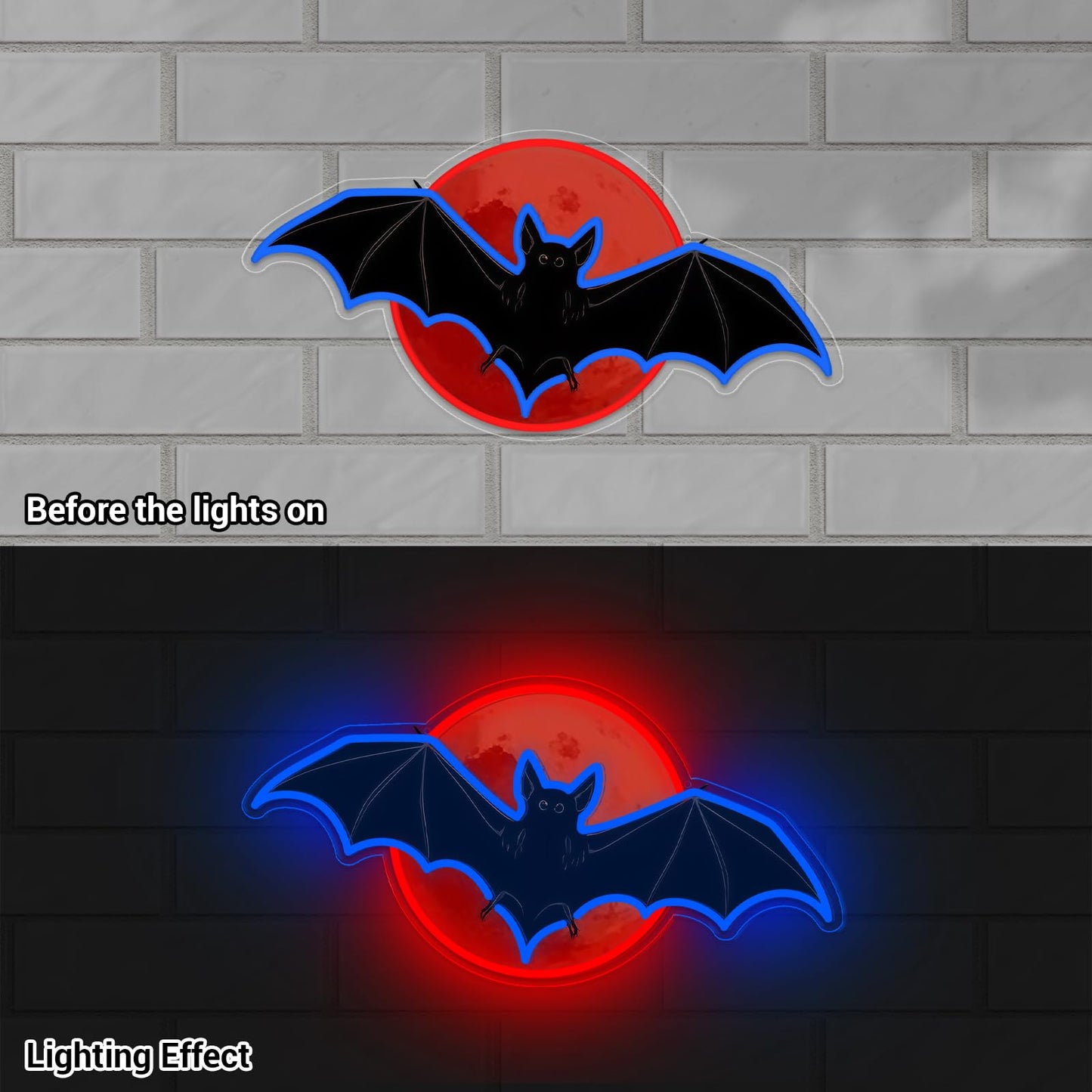LMHSE Bat Moon Halloween Window Decorations, Neon Signs for Decorating Rooms, Windows, Funny Home Decor, Party, Halloween Decoration USB Powered (Black - Bat)