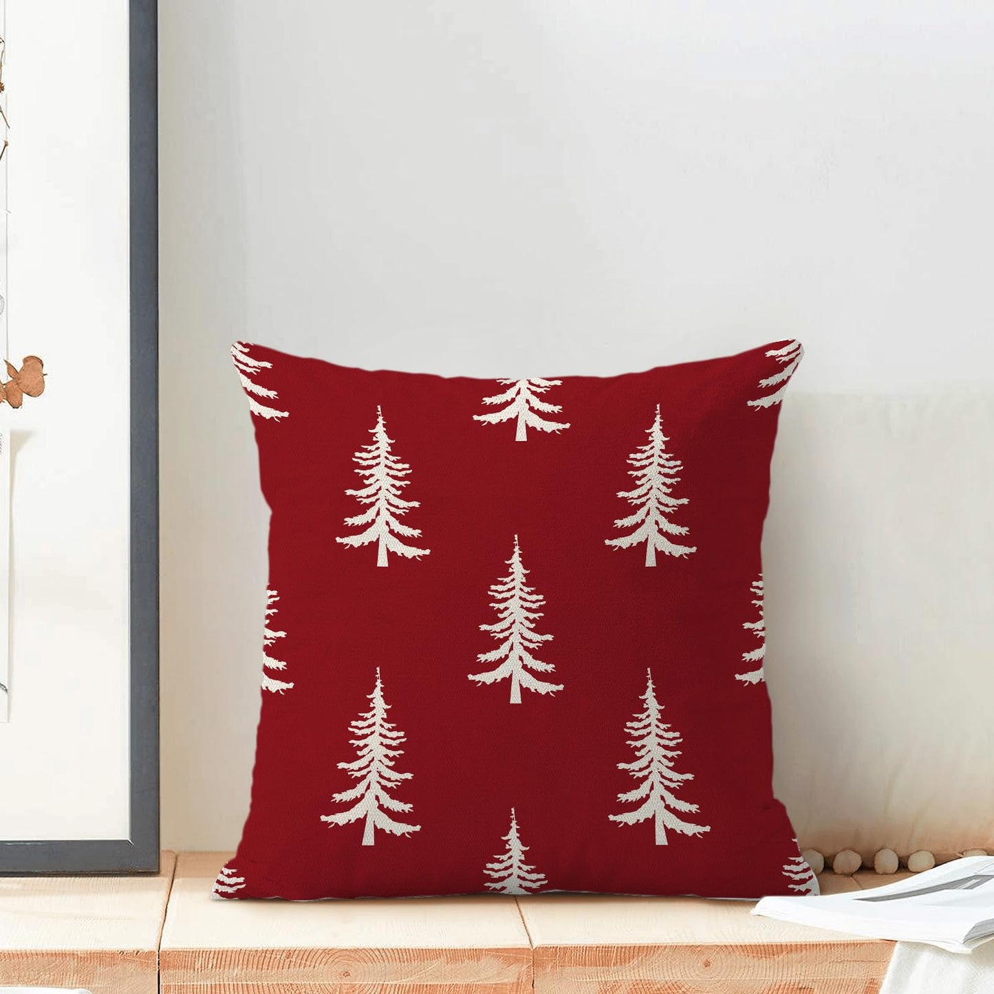 CXMEIFLY Christmas Pillow Covers 18x18 Inch Set of 2 Red Cream Christmas Tree Decor Throw Pillows Winter Xmas Holiday Outdoor Cushion Cases for Couch Bed Decorations
