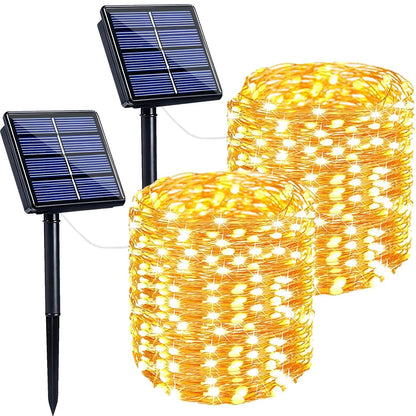 Extra-Long 144FT Solar String Lights for Outside, 2 Pack 400LED Solar Fairy Lights Outdoor Waterproof, Copper Wire with 8 Modes Solar Twinkle Lights for Tree Garden Party Patio Xmas Decor (Warm White)