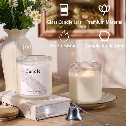 LAMORGIFT 10 oz Glass Candle Jars, 9 Pack Candles Jars for Making Candles, Inner Ribbed Candle Containers Vessels Bulk with Labels for Home Decor/Holiday Gift Crafting- Clear