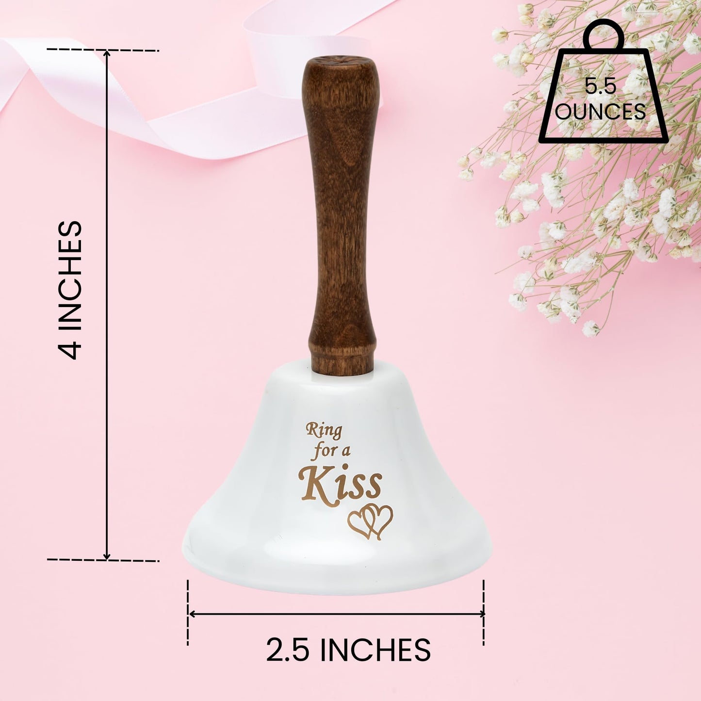 Bevin Bells Ring for a Kiss Wedding Bell | Loud Cowbell, Tea Bell or Ornamental Bells | Party Bell | Wedding Reception & Rehearsal Dinner Bells | Countertop Service Call Bell | Made in CT, USA