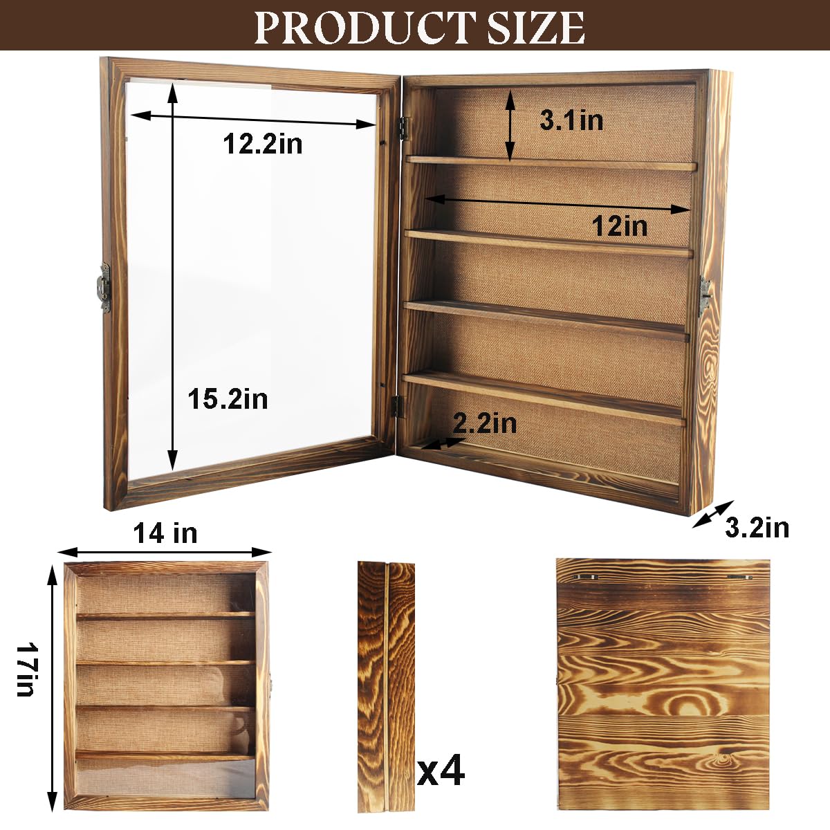 LITAITAI 14x17 Shadowbox Frame with Shelves, Deep Shadow Box Display Cases with 4 Movable Shelves,Shadow Work Journal and Workboolshadow Box for Flowers,Medals,Coins,Pictures,Weddings(Carbon)
