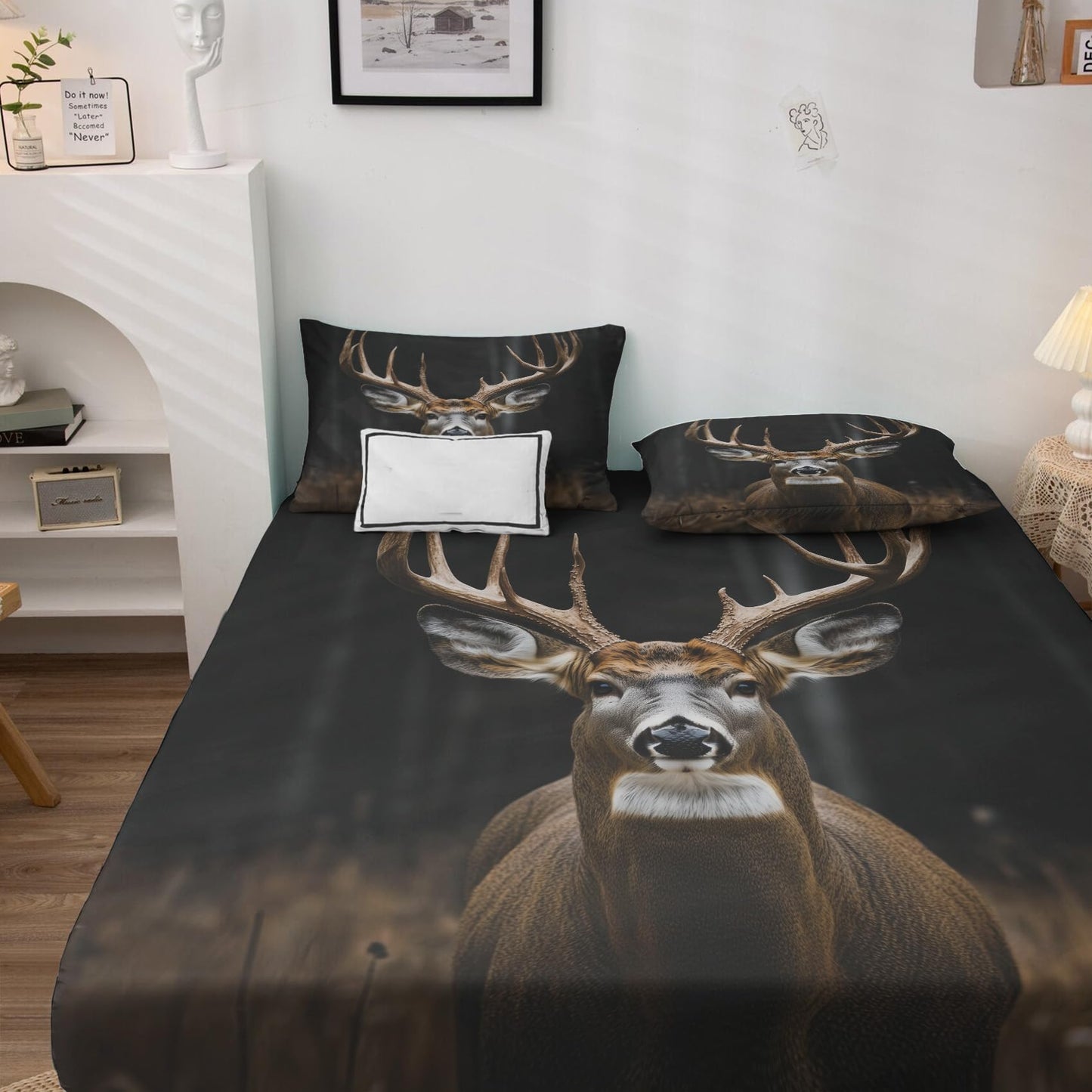 NOGAWA Deer Sheets Twin XL, Wildlife Bed Sheets, Rustic Hunting Bedding Sheets, Soft Microfiber Deep Pocket Fitted Sheet & Flat Sheet & Pillowcase