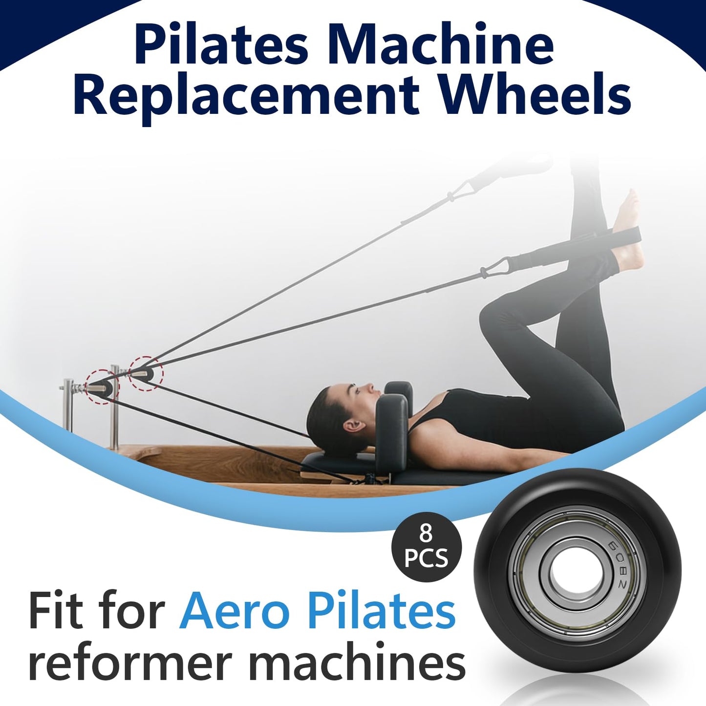 8 Pcs Roller Wheels Replacement Compatible with Aero Pilates Reformer, Smooth and Quiet Glide Wheels Compatible with Aero Pilates Reformer (Black)