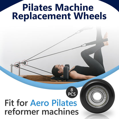 8 Pcs Roller Wheels Replacement Compatible with Aero Pilates Reformer, Smooth and Quiet Glide Wheels Compatible with Aero Pilates Reformer (Black)