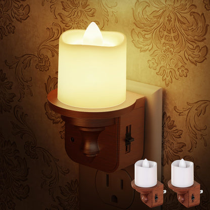 Briignite Flameless Candle Night Lights, Amber Plug-in 2 Pack, LED Candle with Light Sensor, 0-100LM Dimmable, Kids Hallway Bathroom Nightlight
