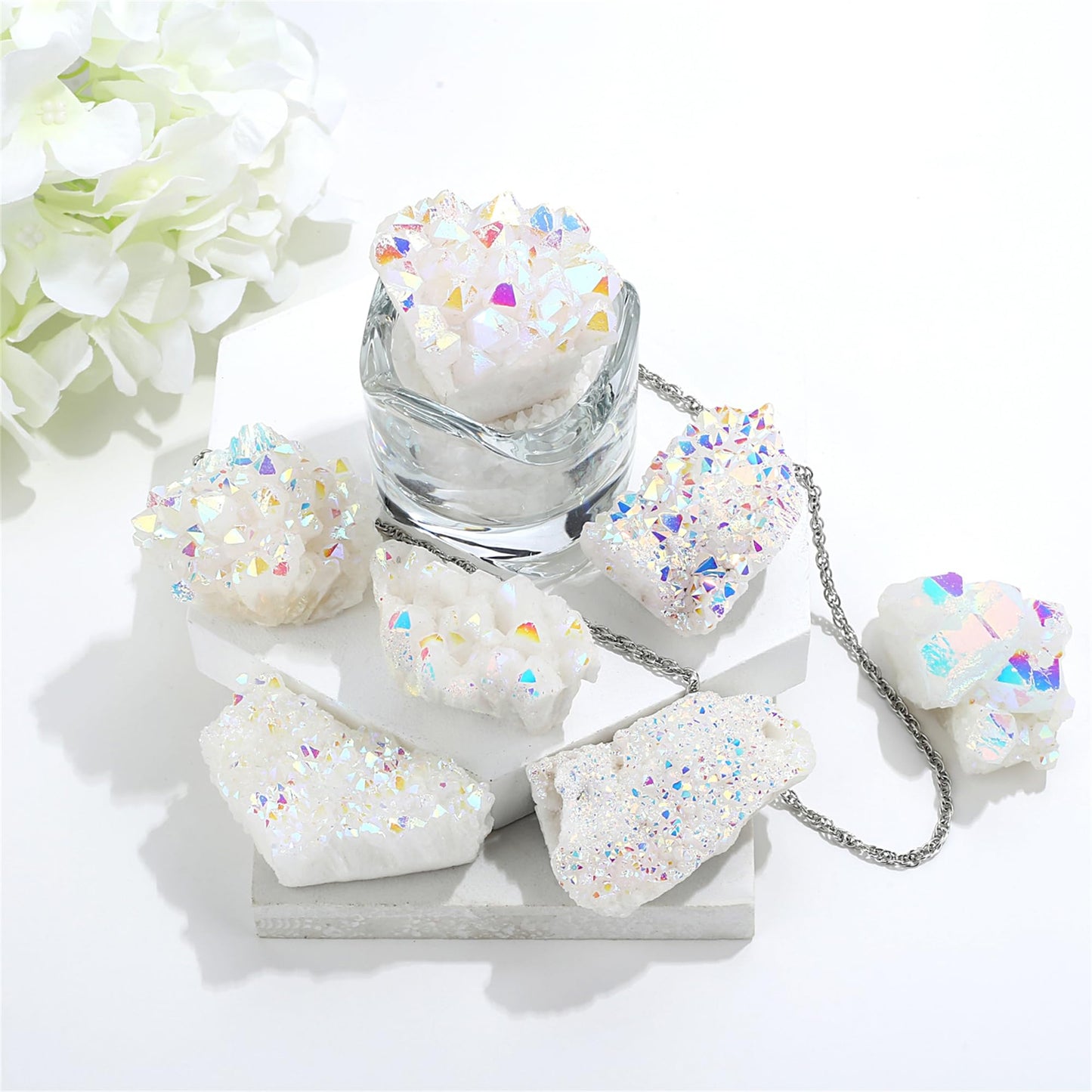 YATOJUZI Angel Aura Crystal Cluster Raw Rocks Quartz Stones Healing Crystals and Titanium Coated Mineral Geode Reiki Gemstones Druzy for Energy Protection 1PCS