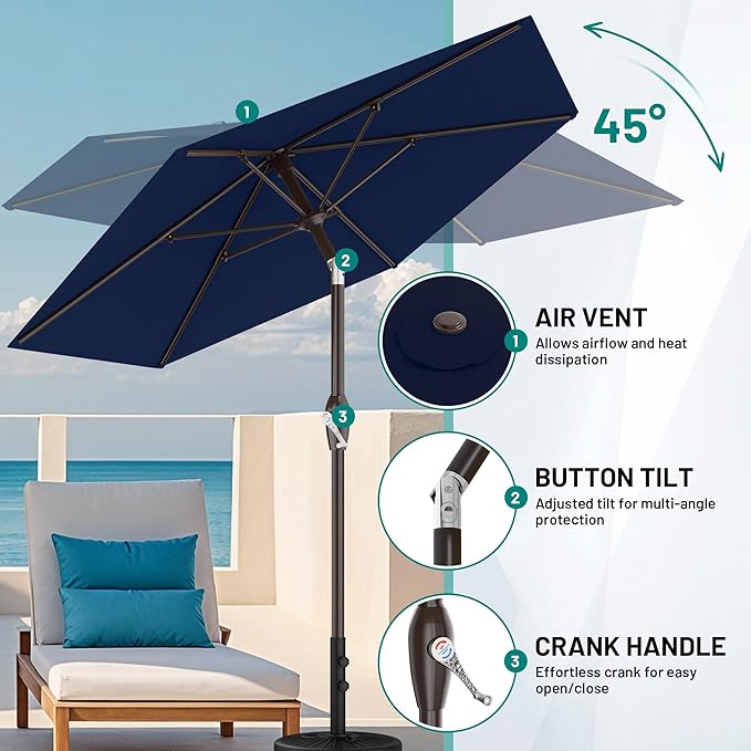 AreShark 7.5FT Patio Umbrella Table Market Umbrella with 6 Sturdy Ribs, Button Tilt/Crank Heavy-Duty Round Outdoor Umbrellas for Garden, Deck, Backyard,and Pool, Navy