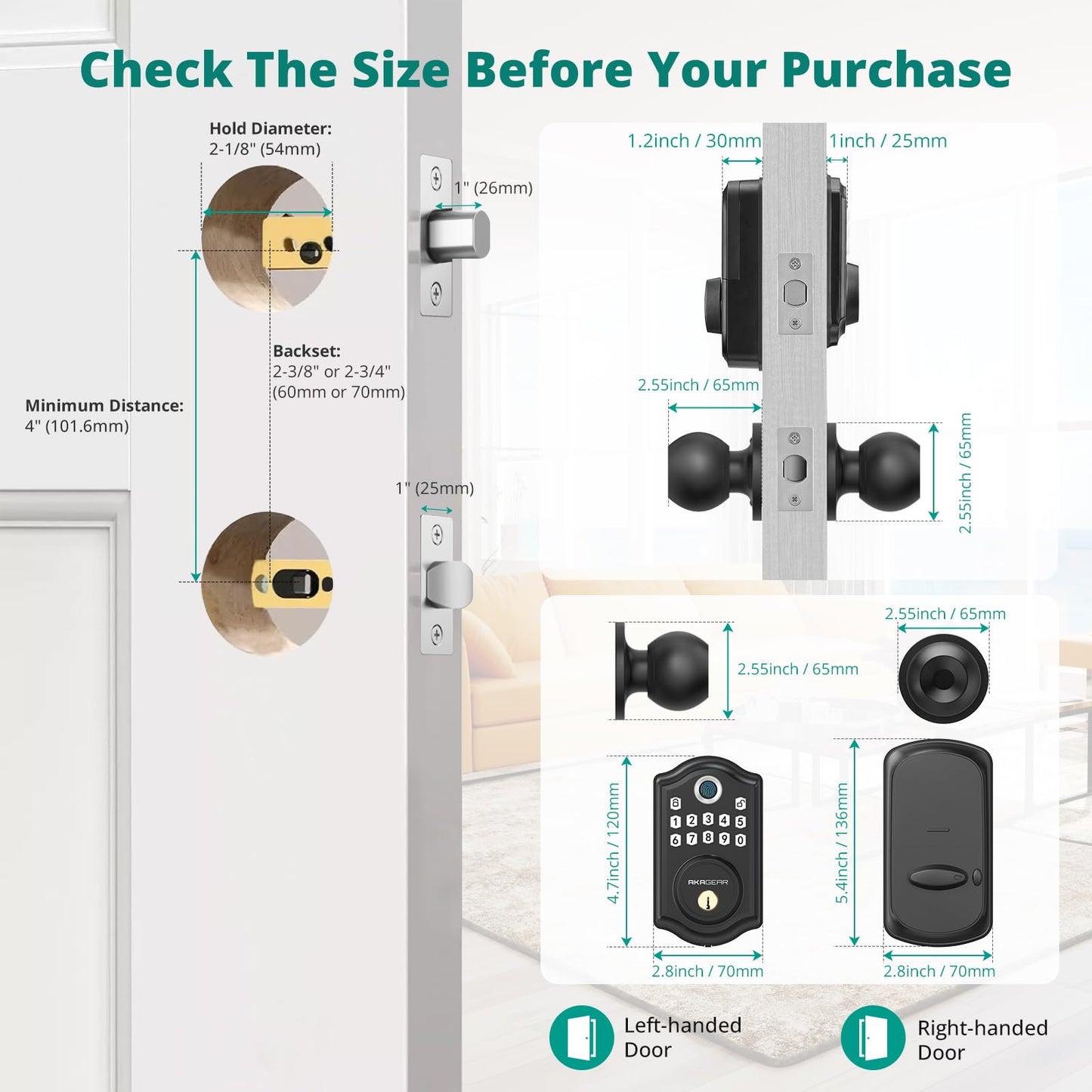Keyless Entry Door Lock with Handle Set - Fingerprint Door Locks, Electronic Keypad Deadbolt, Smart Locks for Front Door, Auto-Lock & One Touch Locking, Easy Installation - Satin Nickel