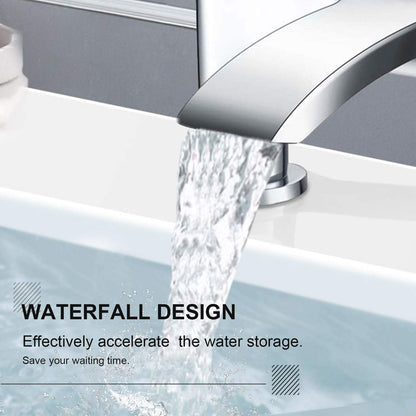 Hapilife Bath Tap Waterfall Bathroom Bathtub Mixer Taps 2 Holes Tub Tap Monobloc Bath Filler Mixer Taps Chrome Dual Lever Mono Deck Mounted Modern