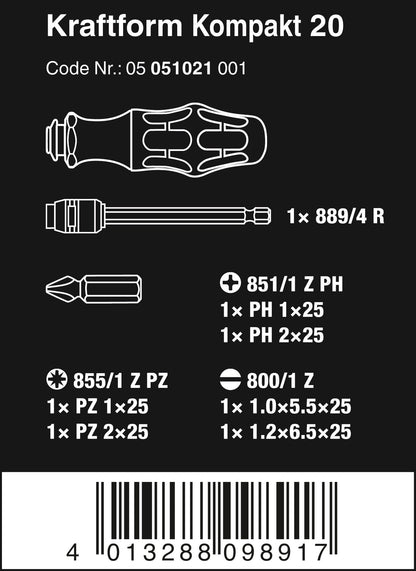 Wera Tool-Check Plus Mini Bit Ratchet, Socket, Screwdriver & Bit Set, 39pc, 05056490001 & Compact Tool Set "Kraftform 20" with Pouch, SL/PH/PZ, 7 Pieces