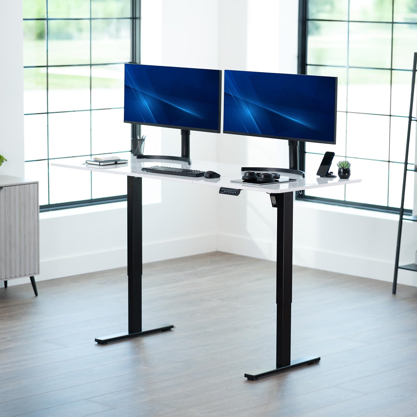 VIVO Electric Dry Erase 71 x 30 in Standing Desk, Memory Height Adjustment, 1B Series, Holds 220 lbs, Whiteboard Top Black Frame, DESK-KIT-1B7WE