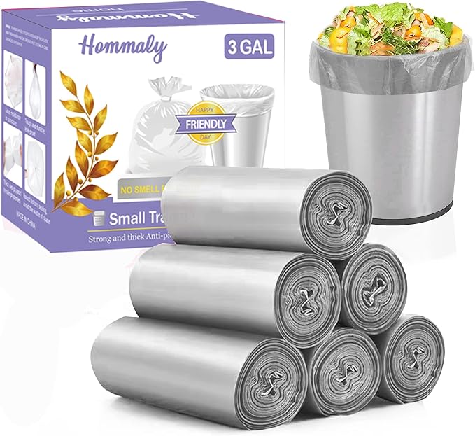 3 Gallon 180pcs Small Grey Trash Bags Plastic Strong Grey Garbage Bags