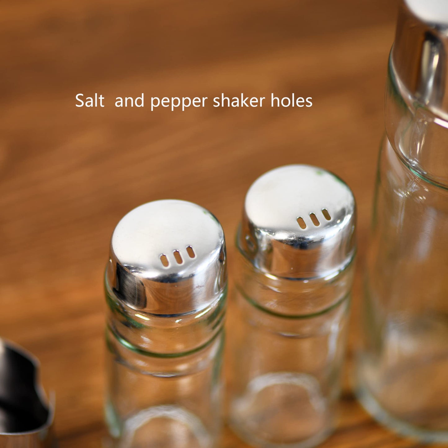 Salt and Pepper shakers, Oil and Vinegar Dispenser Set with Stainless Steel Holder (Salt & Pepper + Oil & Vinegar)