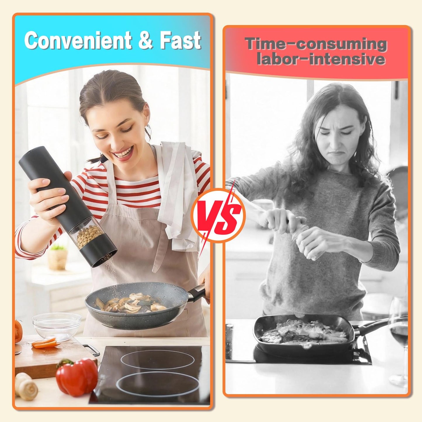Electric Salt and Pepper Grinder Set, Rechargeable Automatic Salt and Pepper Shakers, One-Handed, Adjustable Coarseness, Pepper mills with stand, Seasoning Tools for Kitchen, Home Gifts