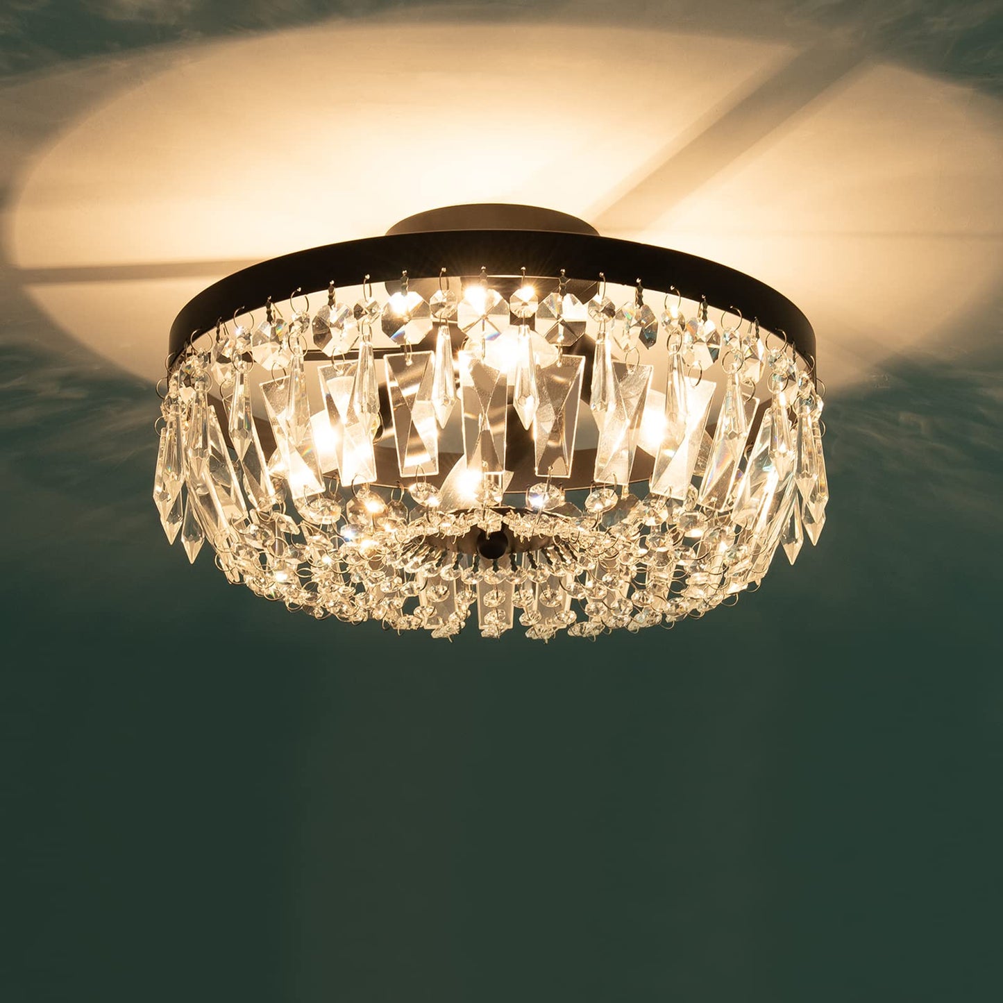 KSRYSZCQ Black Crystal Ceiling Light, 15''Modern Semi Flush Mount Ceiling Light Fiture 4-Light Crystal Chandelier with E12 Bulb for Dining Room, Kitchen Island, Bedroom Hallway
