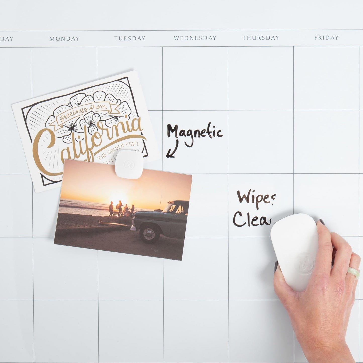 U Brands Magnetic Dry Erase Calendar Board, 30"x20", White Wood Style Frame, Includes Magnets