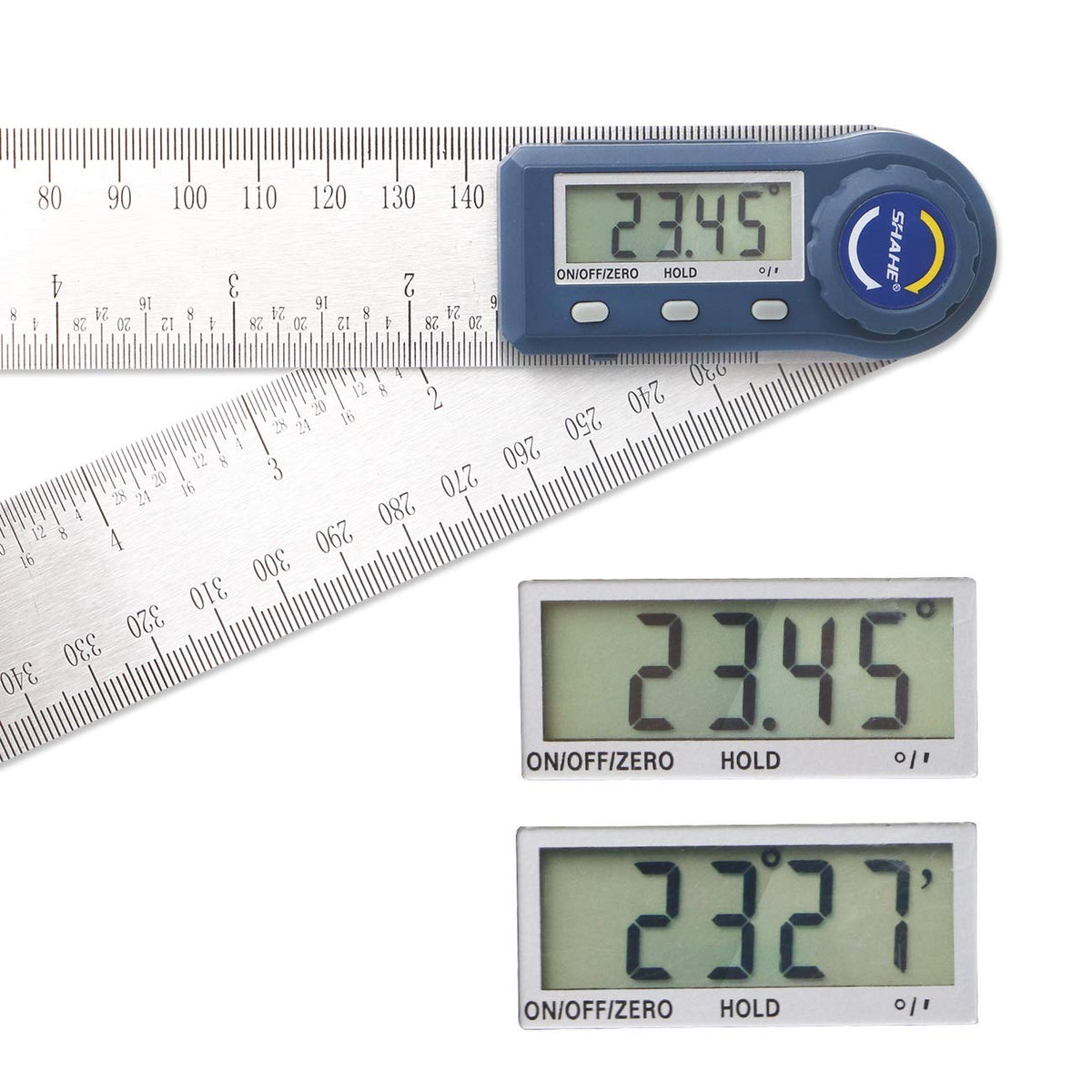 Digital Angle Finder,2 in 1 Digital Protractor, 7 inch / 200mm Stainless Steel Digital Angle Ruler with Zeroing and Locking Function