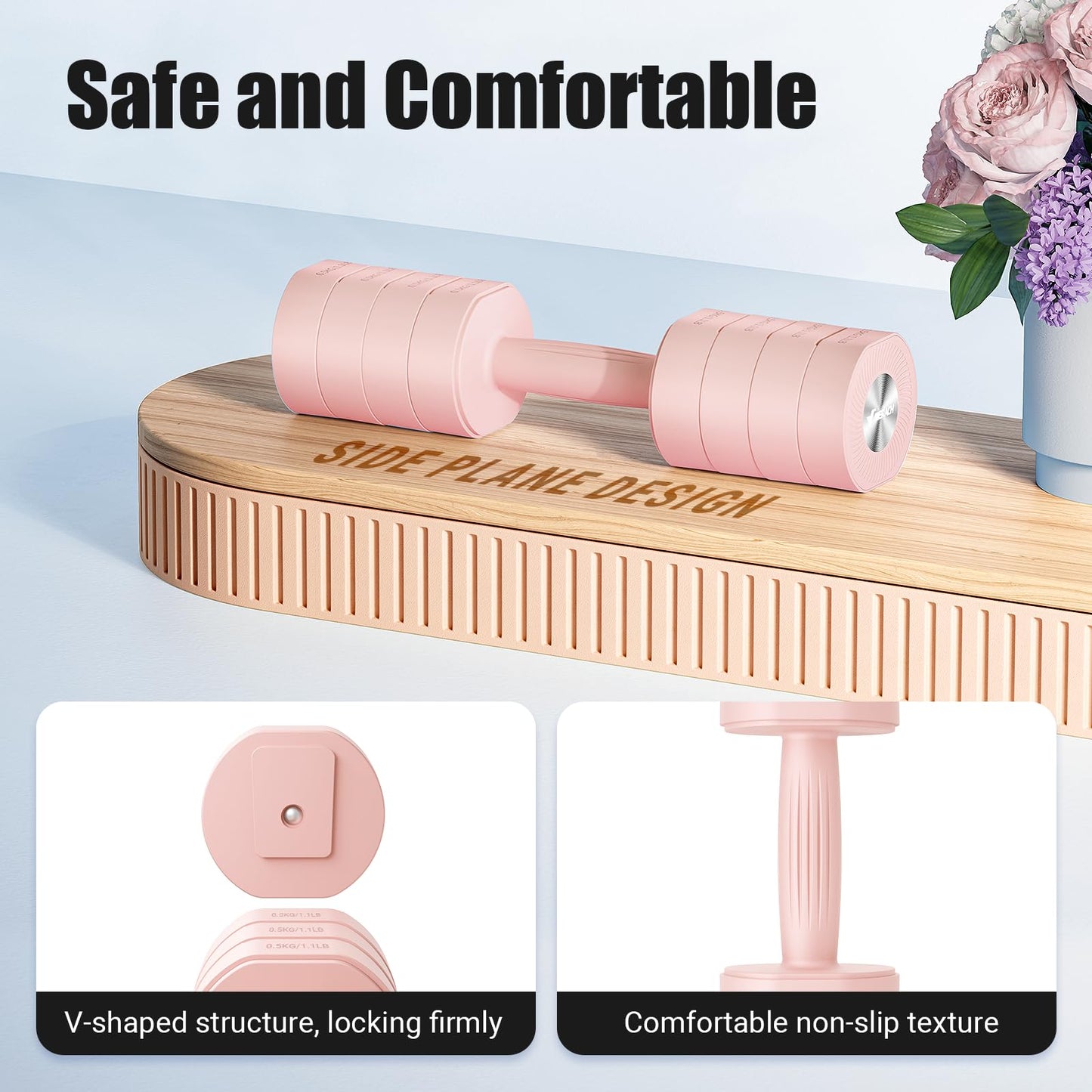 MERACH Dumbbell Set of 2, Adjustable Weight, Anti-slip Handle, Macaron Colors, Each 2.2/4.4/6.6/8.8 lbs, 4 in 1 Hand Weights for Women at Home