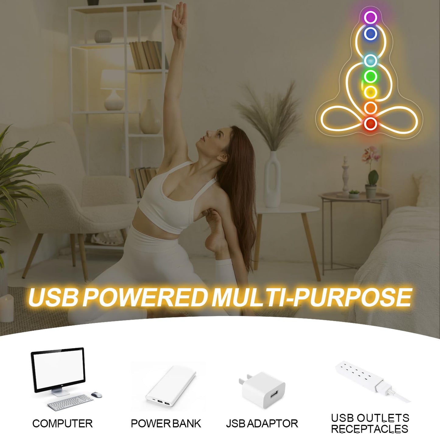 Seven Chakras Meditation Neon Sign Custom Yoga Studio Logo LED Sign Chakras LED Neon Pilates Studio Art Meditation Room Wall Art Yoga Lover Gift, Psychic Chakras Healing Exercise, Peaceful Sign