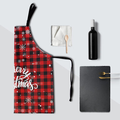 Kawani Merry Christmas Cooking Apron, Red and Black Buffalo Plaid Apron With 2 Pockets and Adjustable Neck Strap, Waterproof Chef Kitchen Holiday Apron for Cooking Gardening 33x28 in