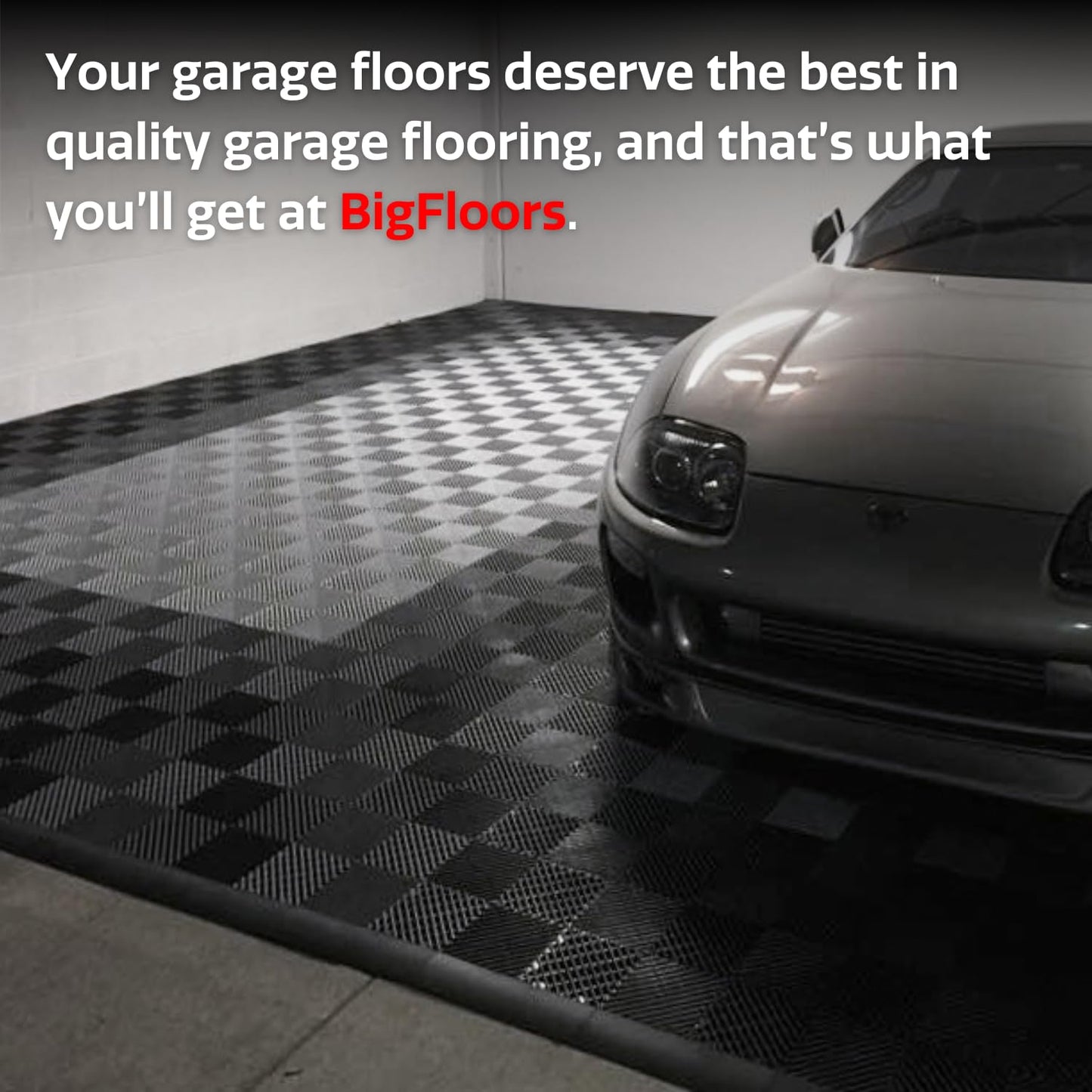Big Floors RaceDeck Garage Floor Tiles, Interlocking Garage Flooring, Free-Flow Self-Draining Non-Slip Heavy-Duty Copolymer, Easy Install (Graphite, 48 Pack of 12 x 12" Tiles, 48 Sq Ft)