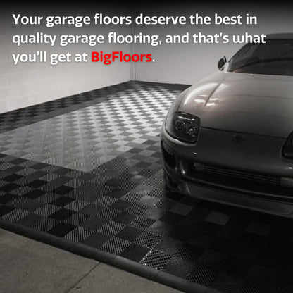 Big Floors RaceDeck Garage Floor Tiles, Interlocking Garage Flooring, Free-Flow Self-Draining Non-Slip Heavy-Duty Copolymer, Easy Install (Graphite, 48 Pack of 12 x 12" Tiles, 48 Sq Ft)