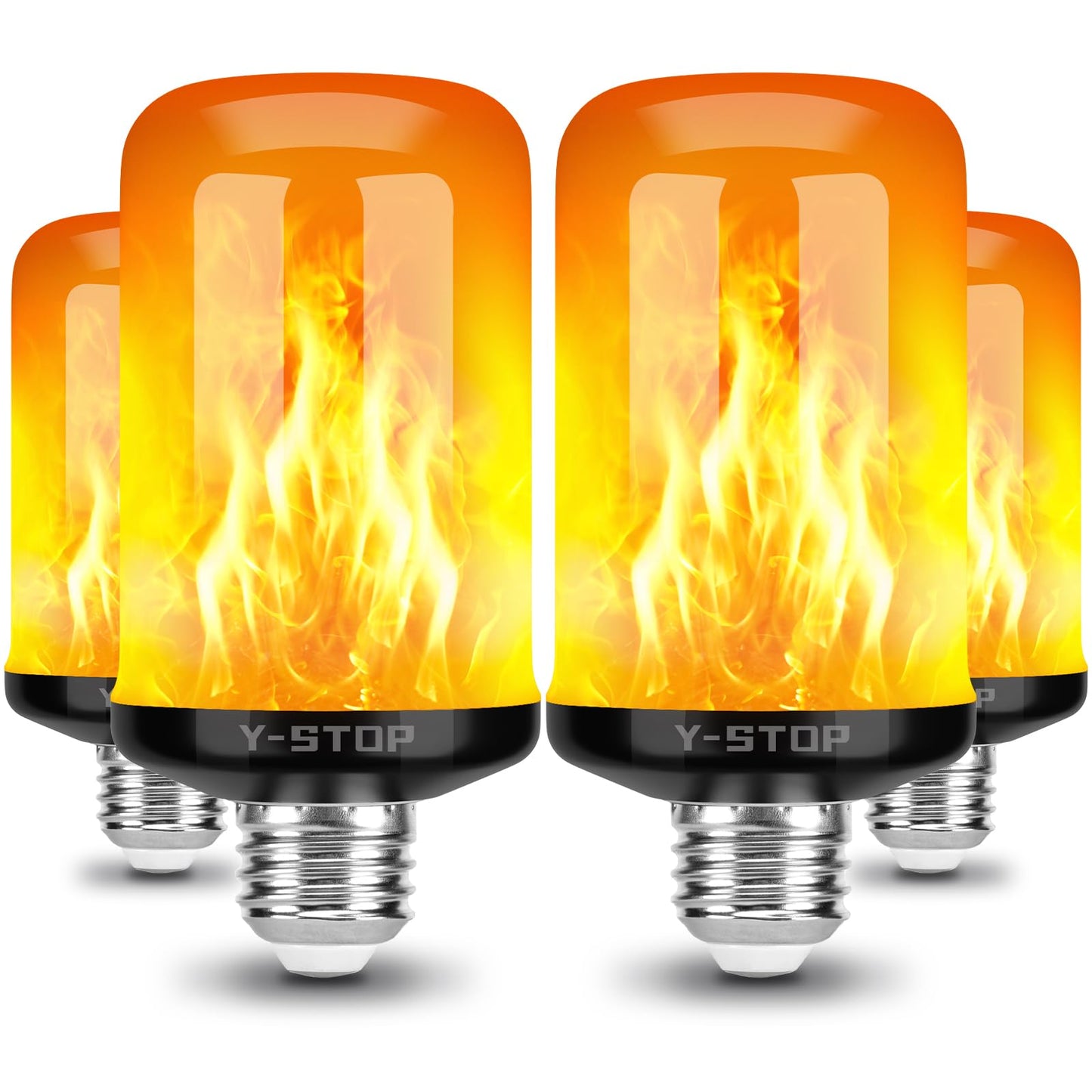 Y- STOP Upgraded LED Flame Light Bulbs, 4 Modes Flickering Light Bulb with Upside Down Effect, E26 Base Flame Bulb for Halloween Lights, Christmas Decorations Outdoor Indoor, Party Decor (4 Pack)
