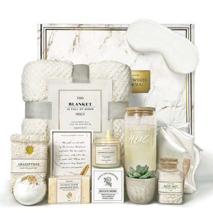 AHAGIFTREE Mother's Day Care Package for Women,12PC Get Well Gifts for Women After Surgery,Birthday,Get Well Soon,Grief,Sympathy Gifts,Condolences (white)