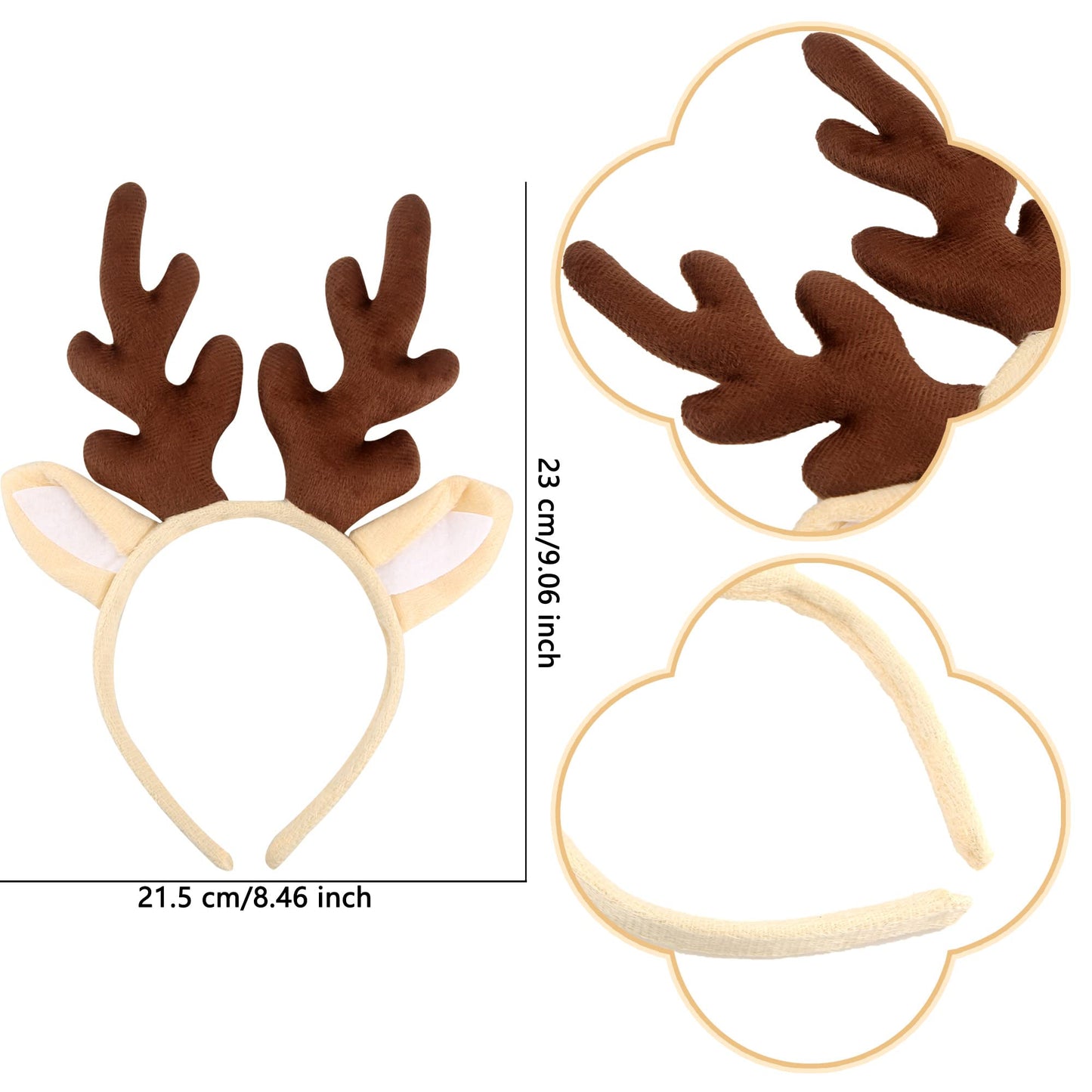 Cotiny 8 Pieces Reindeer Headbands Deer Antler Head Hoop Hair Bands for Kids Adults Halloween Christmas Dress up Costume Party Supplies