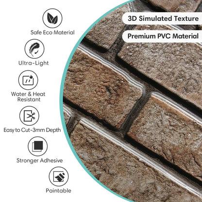 Commomy 3D Faux Brick Wall Panels - 10 pcs 11.8" x 11.8" Small Size Thin PVC Peel and Stick Brick Backsplash Brick Wallpaper Tiles for Kitchen,Living Room,Fireplace,Quick Interior DIY Home Wall Decor