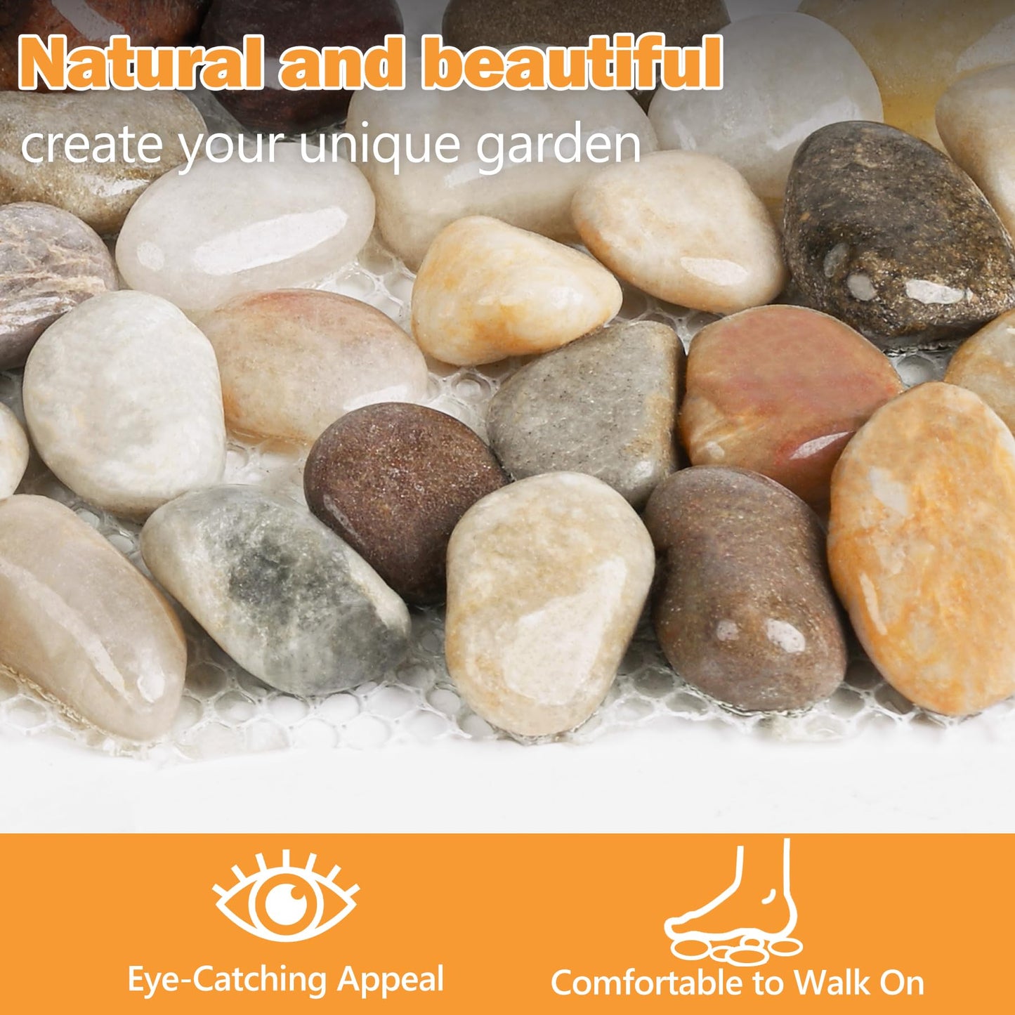 River Rock Stepping Stones Outdoor for Garden Walkway, 6 Pcs 12" L x 4" W Rectangle Shape Paver Step Stones Polished Pebble River Stone Mat for Yard Lawn Patio Pathway Walk Way - Multi-Color