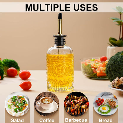 gegewawa Olive Oil Dispenser Bottle for Kitchen with Metal Spout, Glass Oil Bottles 7OZ, Elegant Glass Cooking Dispenser for Kitchen