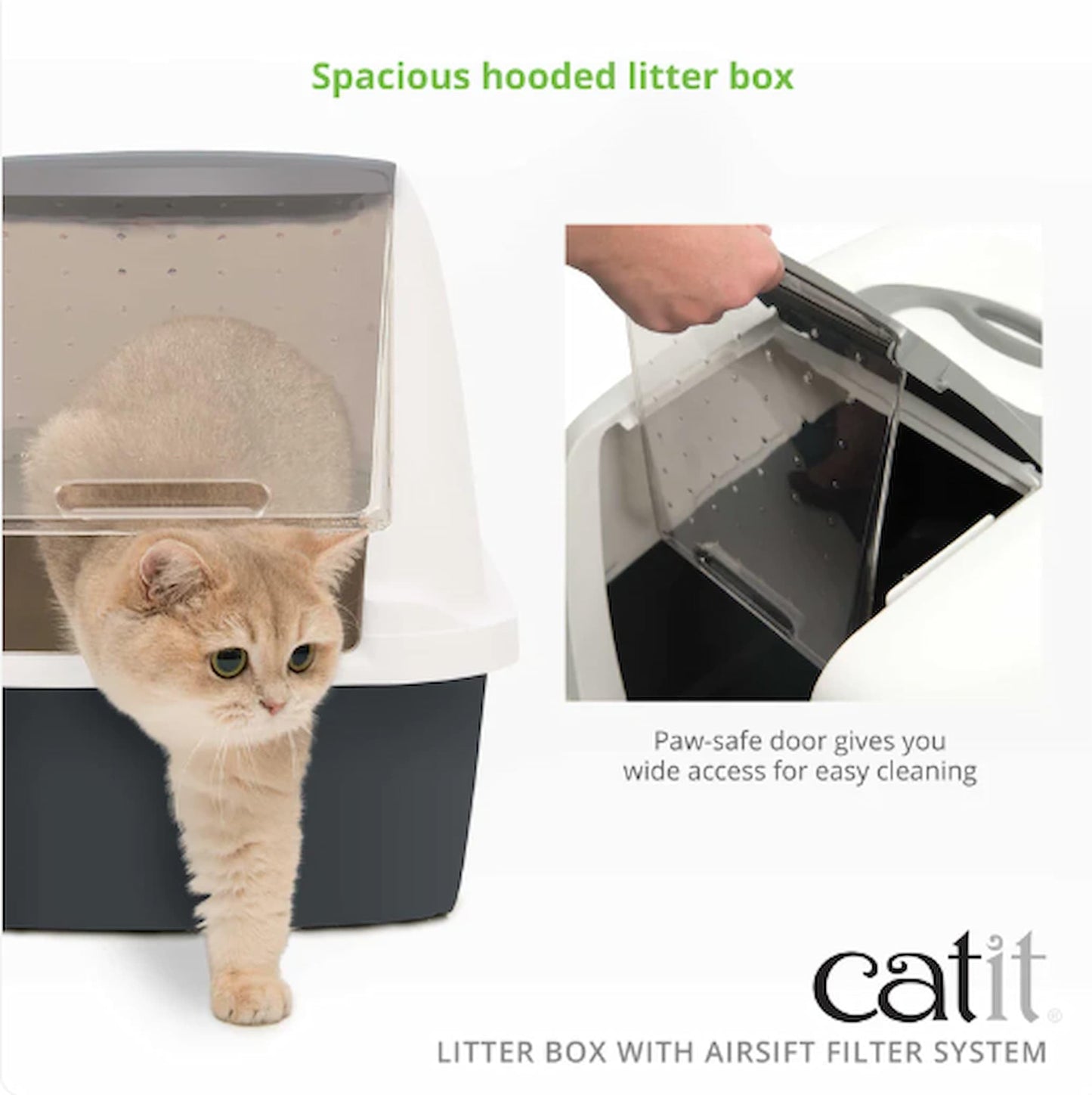 Catit Airsift Jumbo Hooded Litter Pan, Warm Gray/White - Privacy and Easy Access for Cleaning - Ideal for Larger or Multiple Cat Households