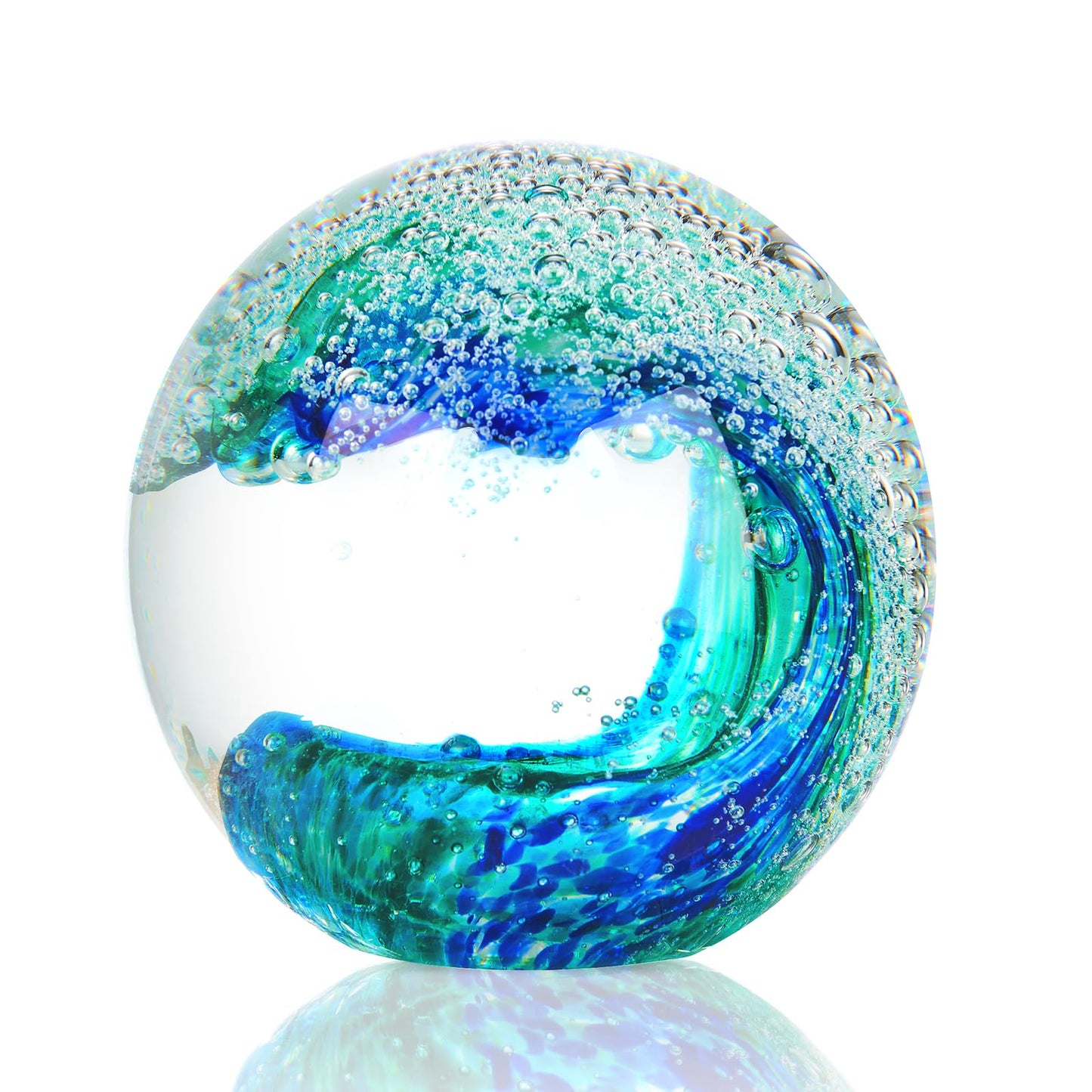 XLSJGYP Crystal Ball Blown sea Glass Art Ornament Collectible Blue Waves Paperweight Figurines Spere Statues for Home Office Decor a Gift for Ocean Lovers Perfect for Men Women (Blue-Crystal Ball)