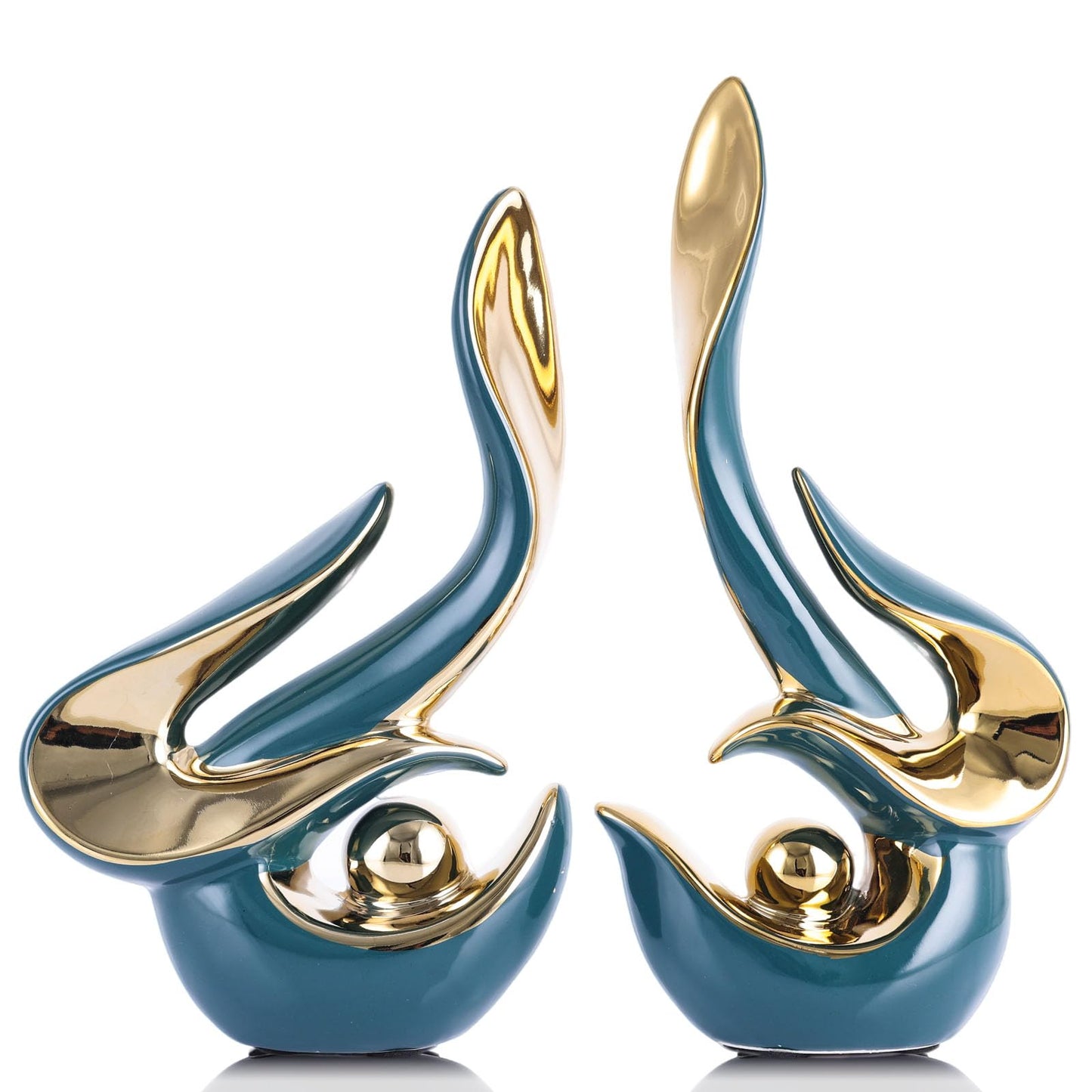 XMGZQ Mid Century Modern Abstract Art Home Decor Accent,Porcelain Statues for Living Room Coffee Table Centerpieces for Dining Room,Ceramic Sculptures and Gold Knick Knacks for TV Stand Decor (Green)