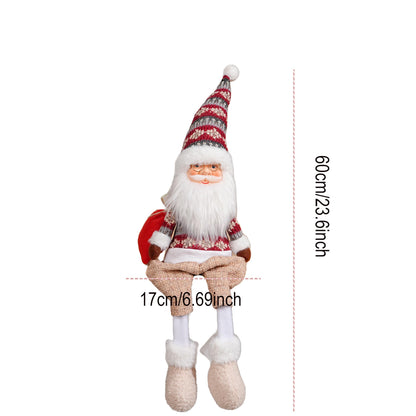 Dedrian11 23.6’’ Christmas Sitting Santa Shelf Sitter Decor, Long Dangling Legs, Poseable Wired Hat & Arms, Nordic Knit Sweater, Mantel Shelf Tabletop Ornament, Weighted Bottom