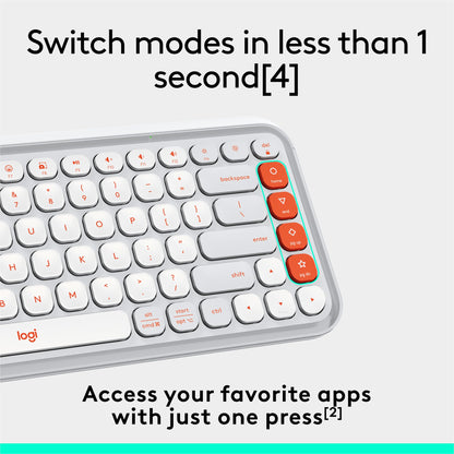 Logitech POP ICON Keys Wireless Bluetooth Keyboard, Comfortable Typing, Programmable Keys, Easy-Switch Between up to 3 Devices, for Laptop, Tablet, PC – Rose and Off-White
