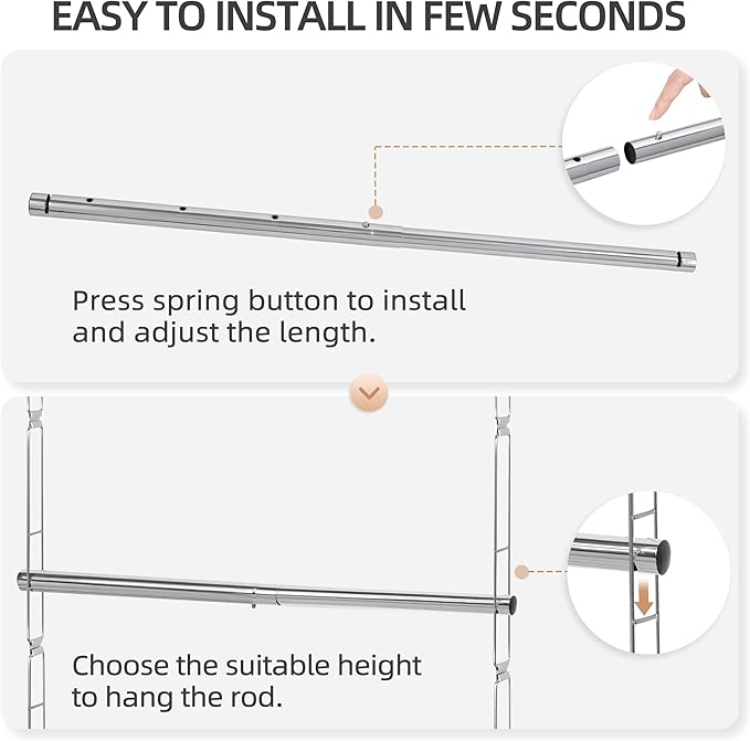 STORAGE MANIAC Hanging Closet Rod, Adjustable Width and Height Closet Hanging